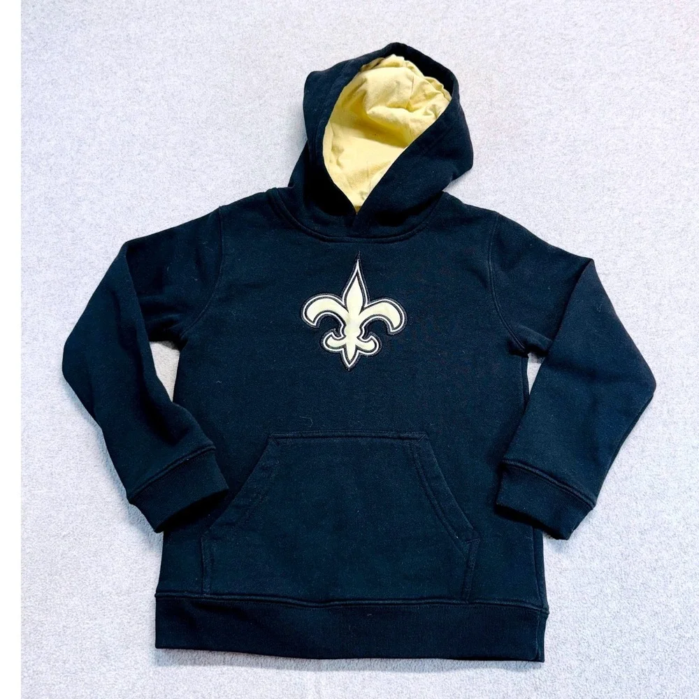 NFL Team Apparel New Orleans Saints Youth Large 7 Hoodie Black Fleece Pullover